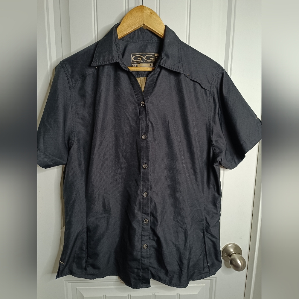 Women's Gameguard Large Black Vented Fishing Button Shirt Beach Summer Travel